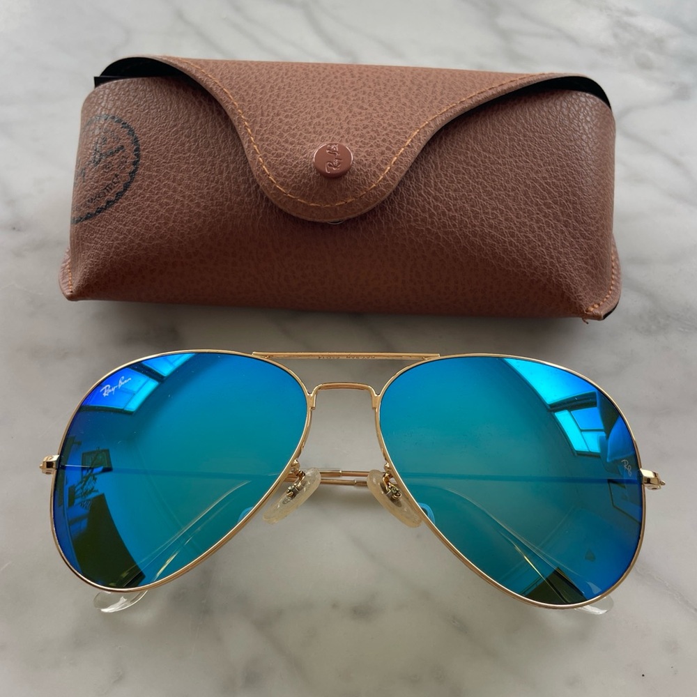 Ray Ban Sunglasses RB3026 62-14mm Large Gold Frame/Blue Mirror Lens BNWT